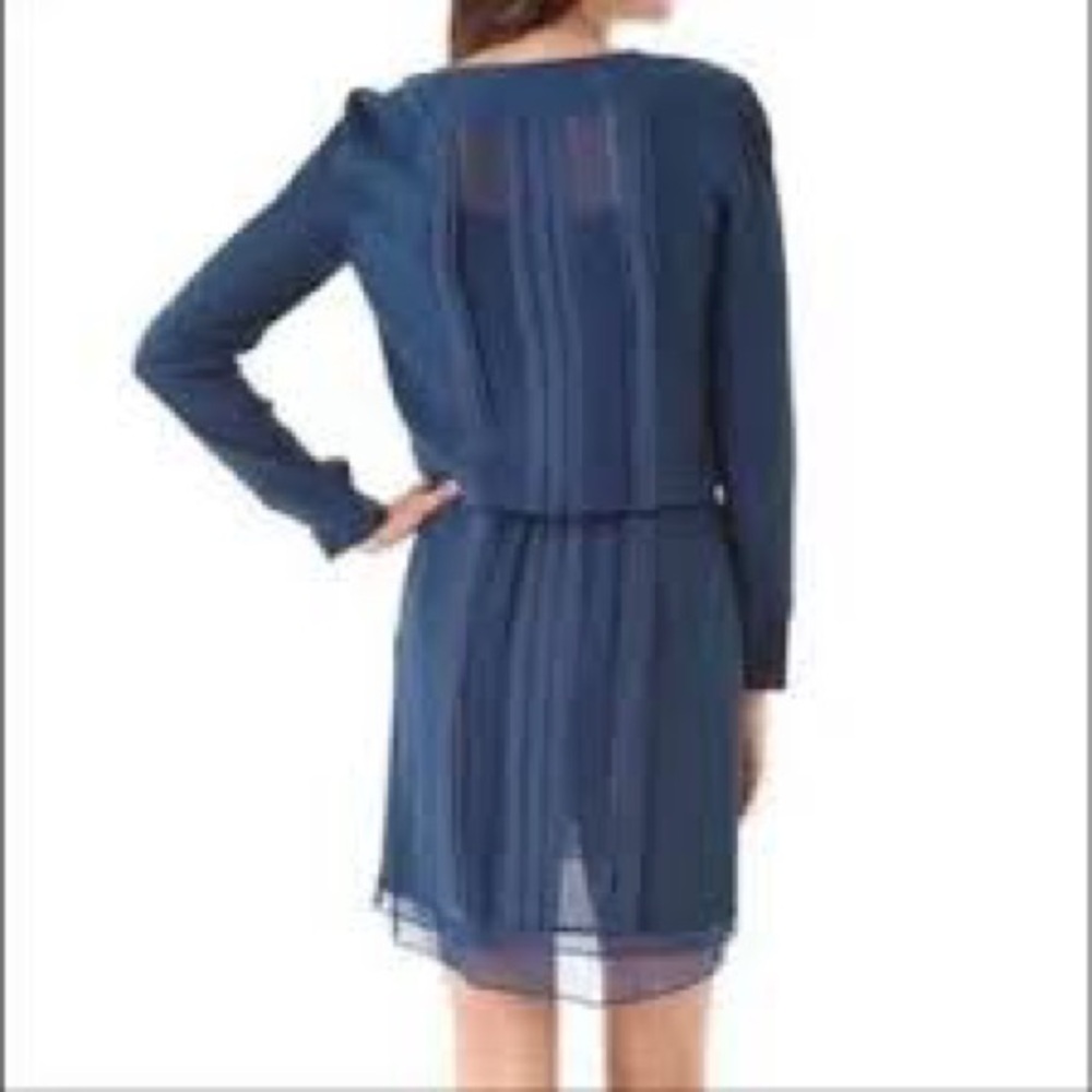 Diane Von Furstenberg New Slice Long Sleeved Heron Blue Silk Dress Size 0 - Picture 3 of 11